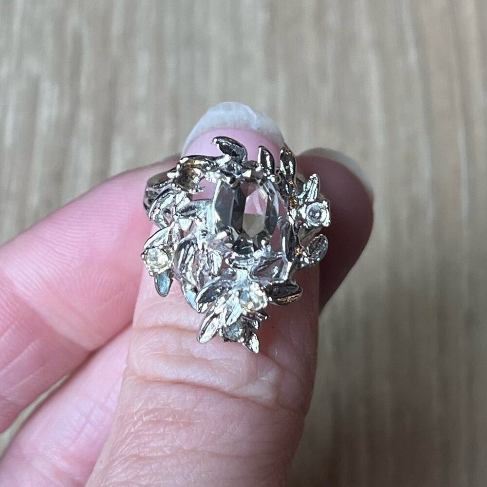 SMOKY QUARTZ Cluster Vintage Designer Signed Ring with 1 Oval Smoky Quartz. 1940 - Picture 5 of 12